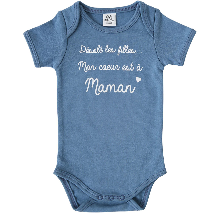 Body manches courtes -'Mon coeur est à maman' - Stone blue - 12m 