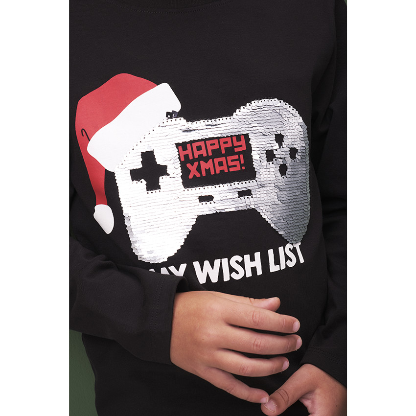 T-shirt manches longues Noël avec sequins magiques pour garçon 