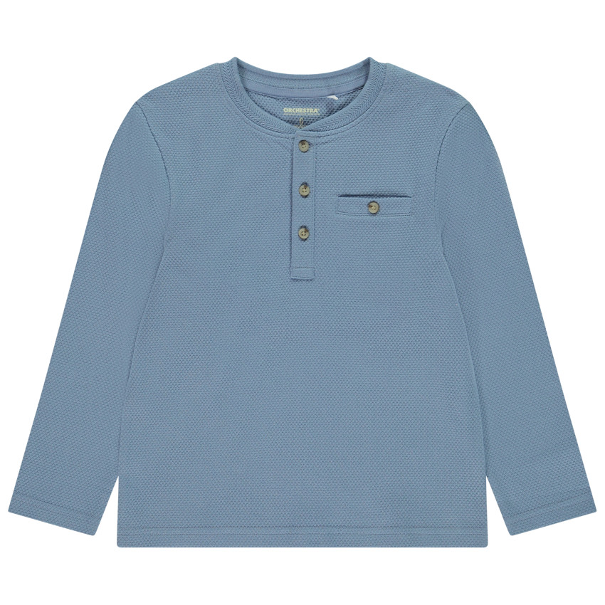 T-shirt manches longues uni à col tunisien et poche passepoilée pour garçon  