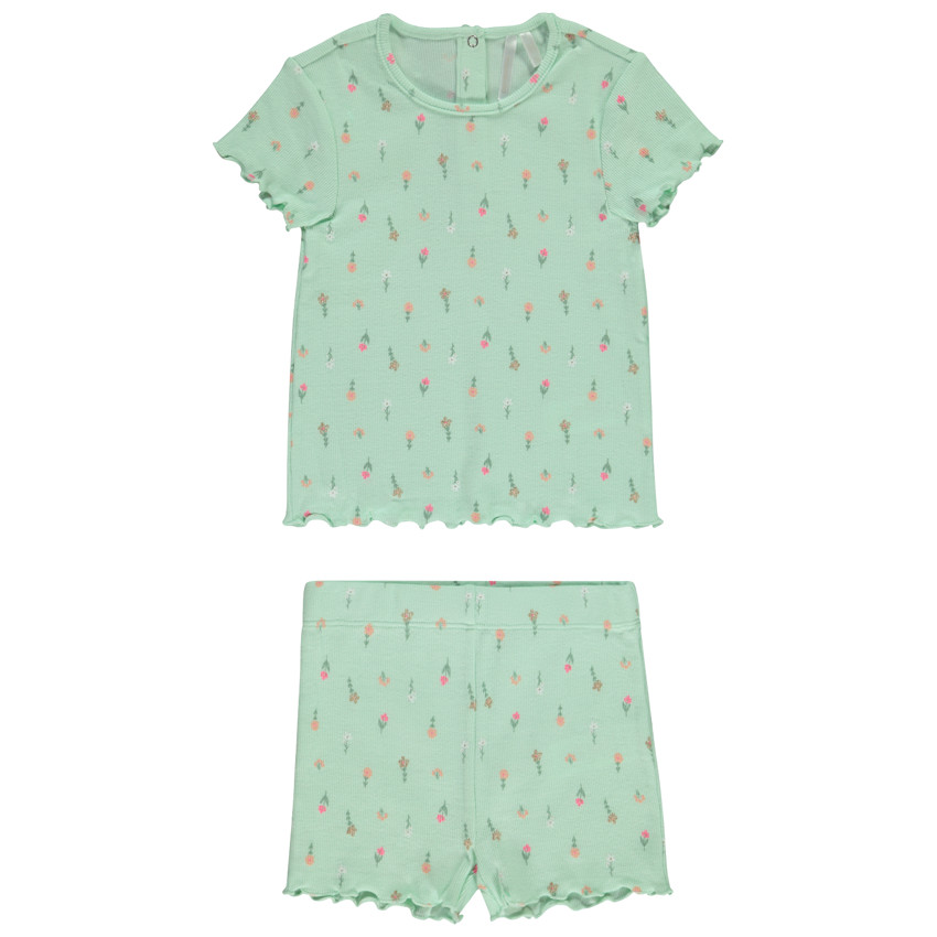 Set pyjama 2 pièces côtelé et imprimé fleurs pour bébé fille 