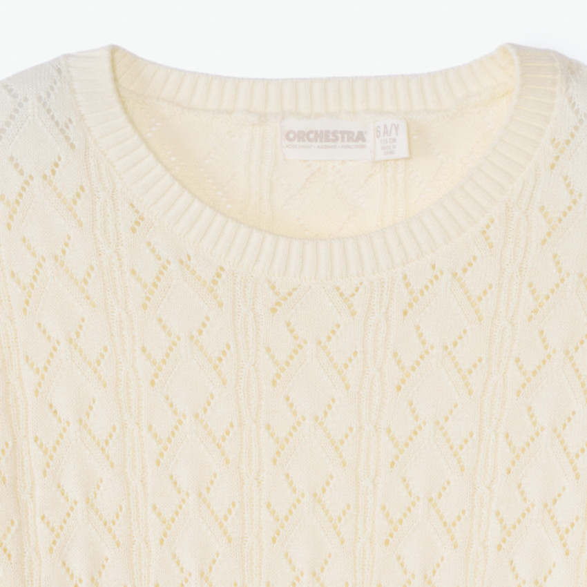 Pull en tricot ajouré uni pour fille 