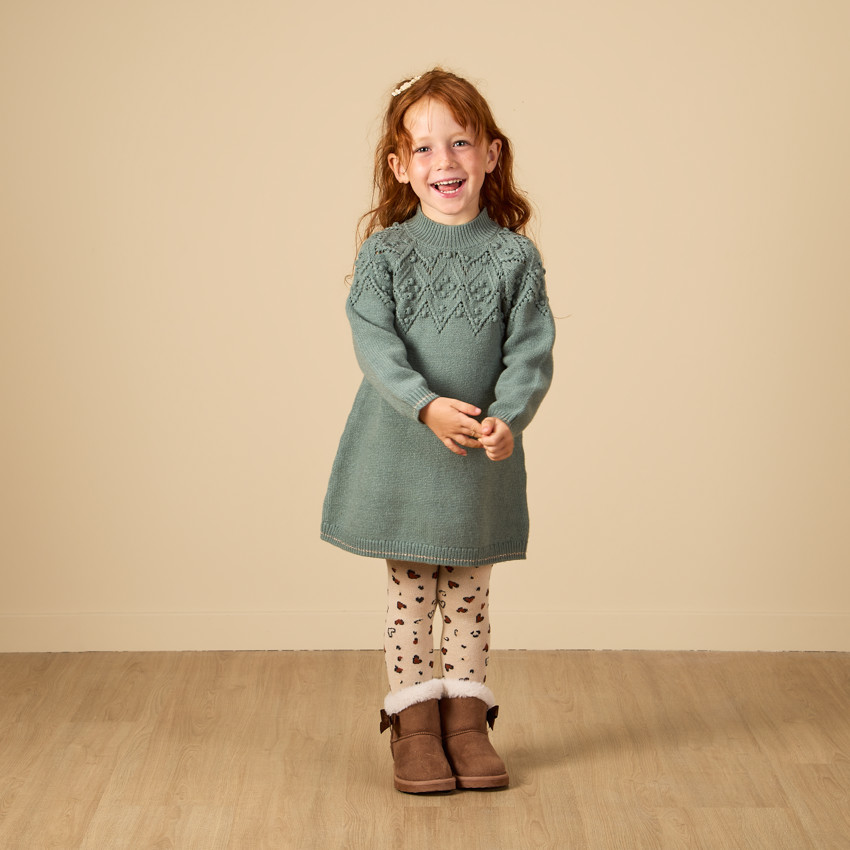 Gebreide jurk met lange mouwen, effen, voor meisjes 