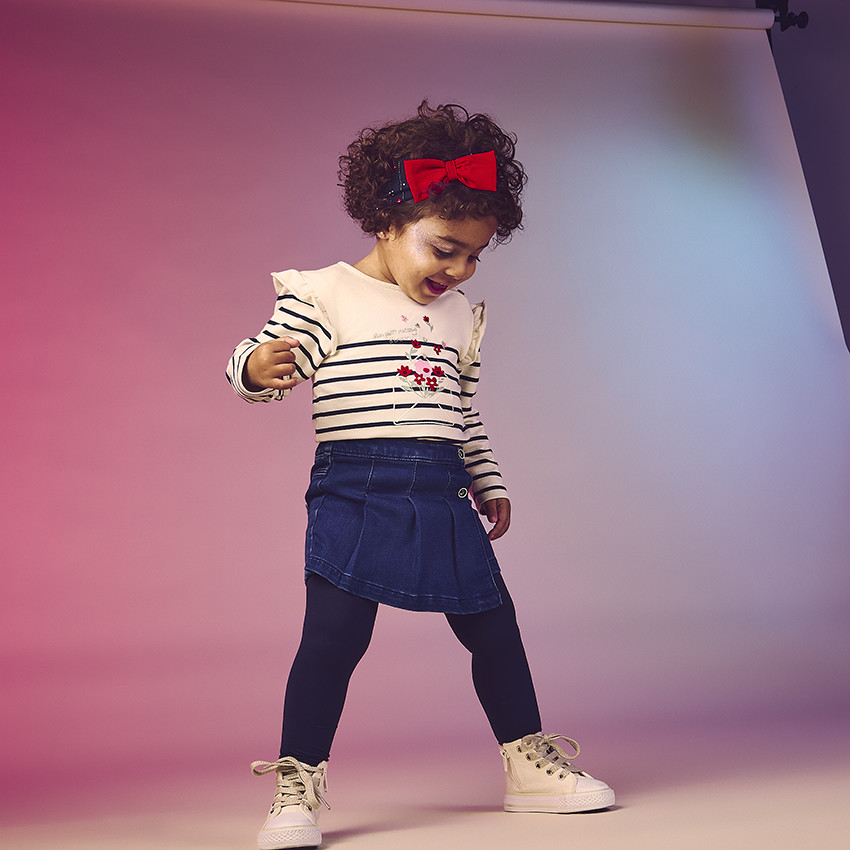 Jupe-short plissée effet denim pour bébé fille  