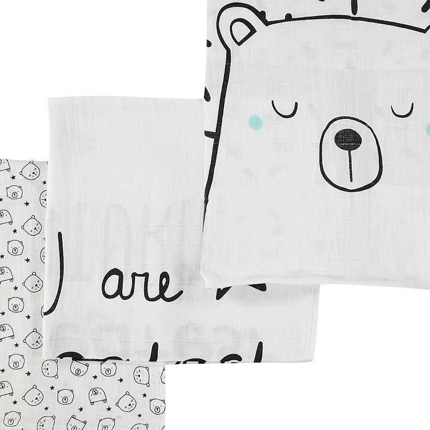Set de 3 langes en tétra avec motif ourson 