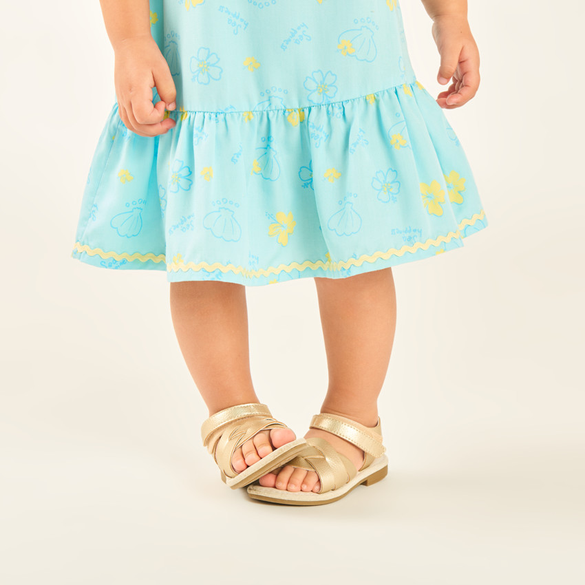 Jurk met schouderbandjes van tubulaire stof met schelpen- en bloemenprint voor babymeisjes 