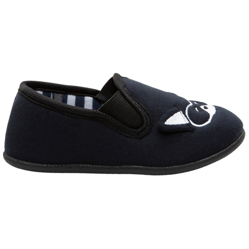 Lage pantoffels met geborduurde wasbeer 