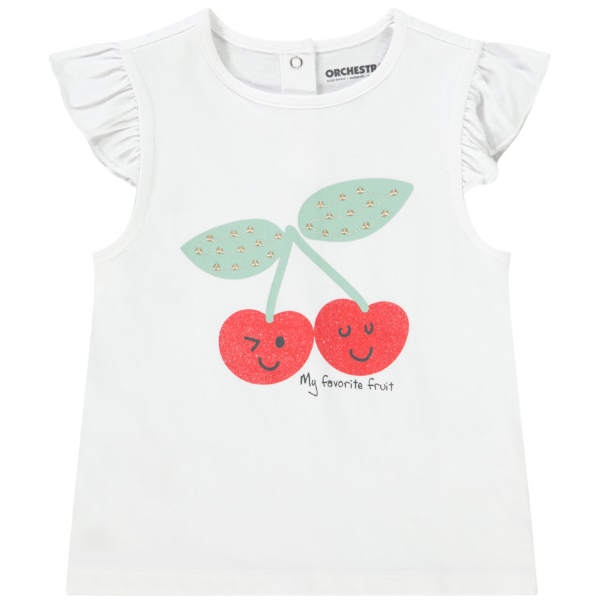 T-shirt manches courtes volantées en jersey avec print pour bébé fille 