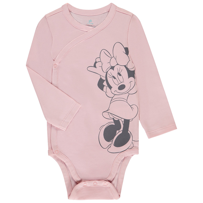 Lot de 3 bodies manches longues Minnie Disney pour bébé fille avec ouvertures différentes selon l'âge 