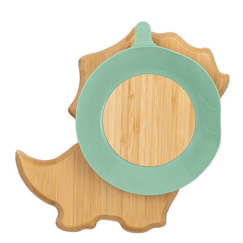 Assiette bambou avec ventouse + cuillère 4m+ - Dino 