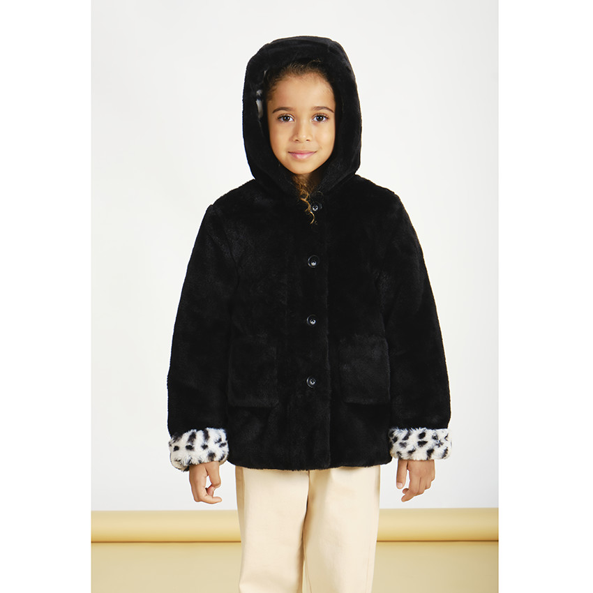 Jas met kap in sherpa met sherpa voering voor meisjes 