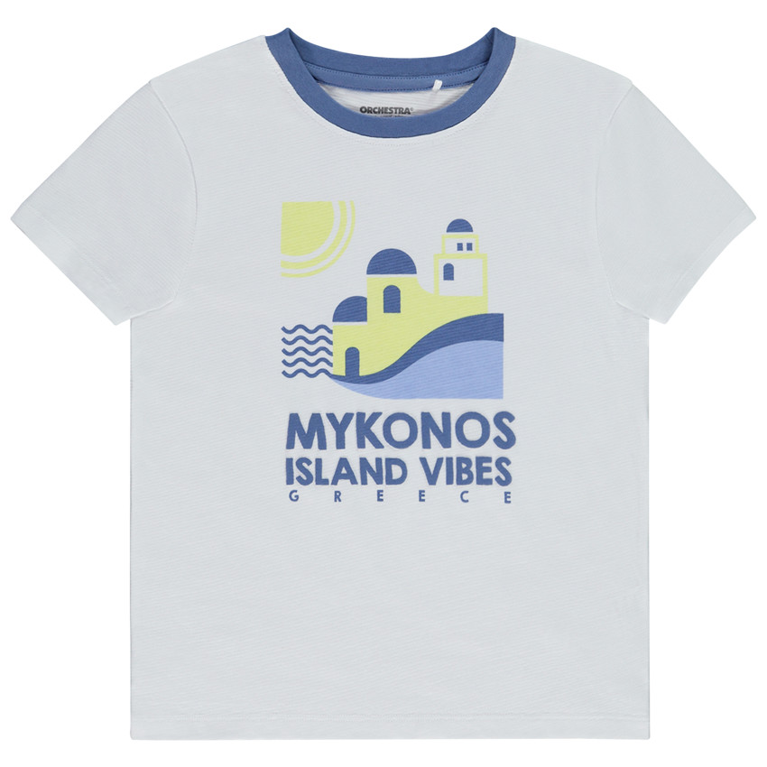 T-shirt met korte mouwen print Mykonos voor jongen 