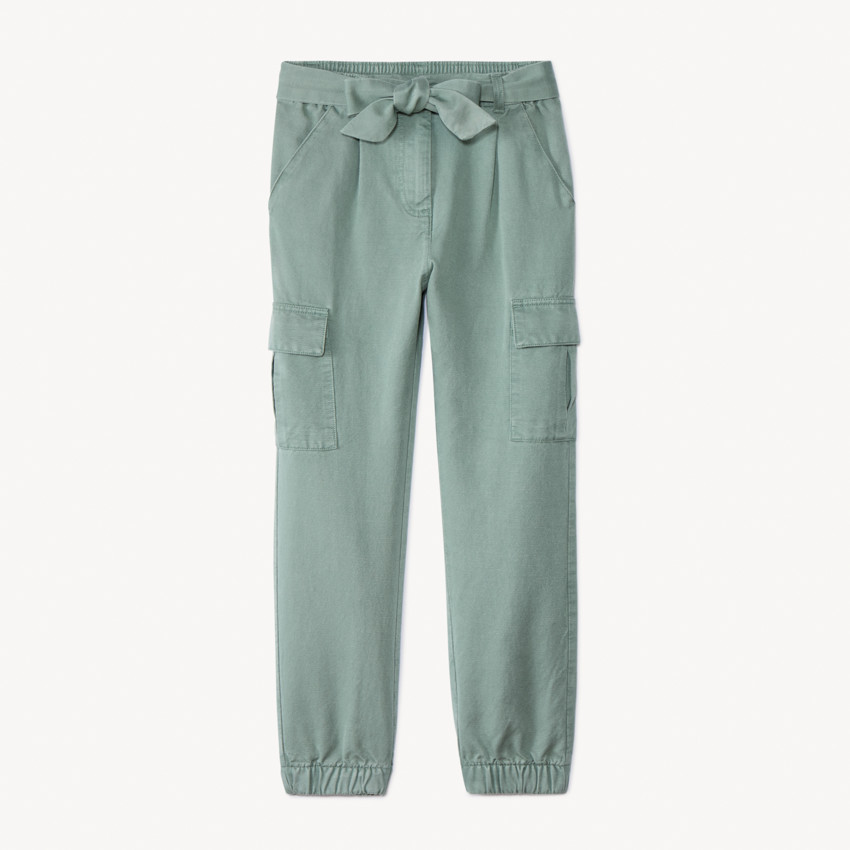 Pantalon cargo en twill uni avec ceinture pour fille 