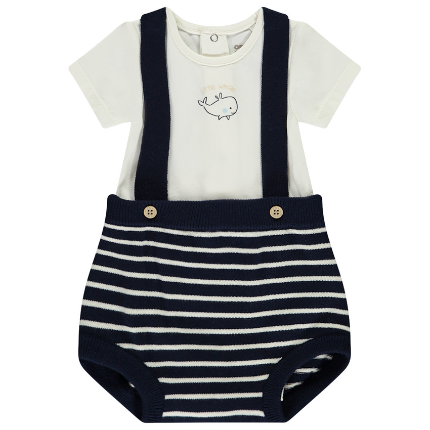 Ensemble 2 pièces avec short à bretelles rayé pour bébé garçon 