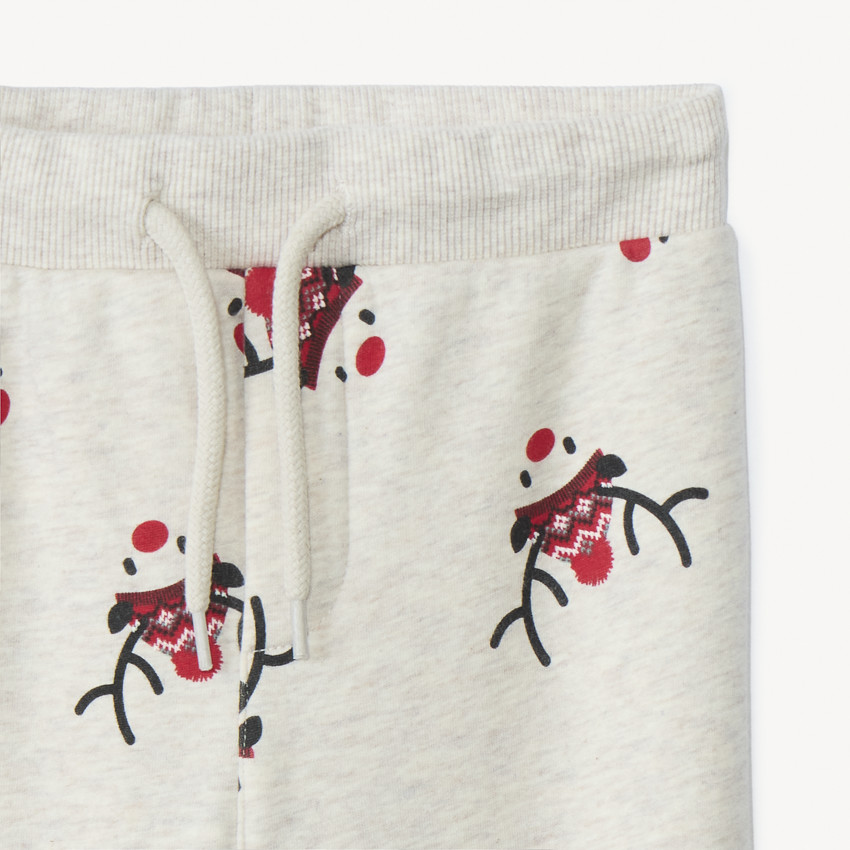 joggingensemble met kerstrendierenprint voor babyjongens beige gemêleerd fluweel 