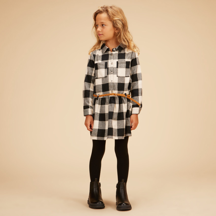Robe chemise à carreaux avec cordon de serrage pour fille 