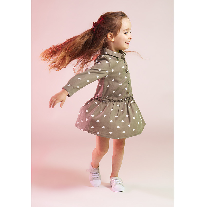 Robe manches longues en lyocell imprimé cœurs pour fille 