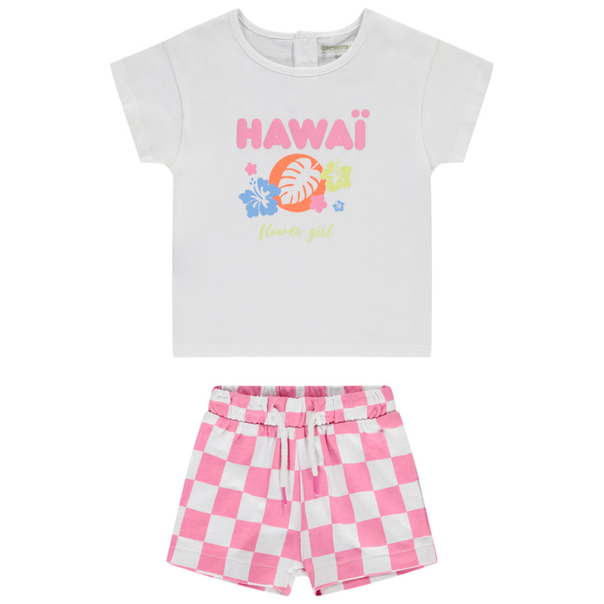 Twee-delige set met short in pied-de-poule motief voor meisjes 