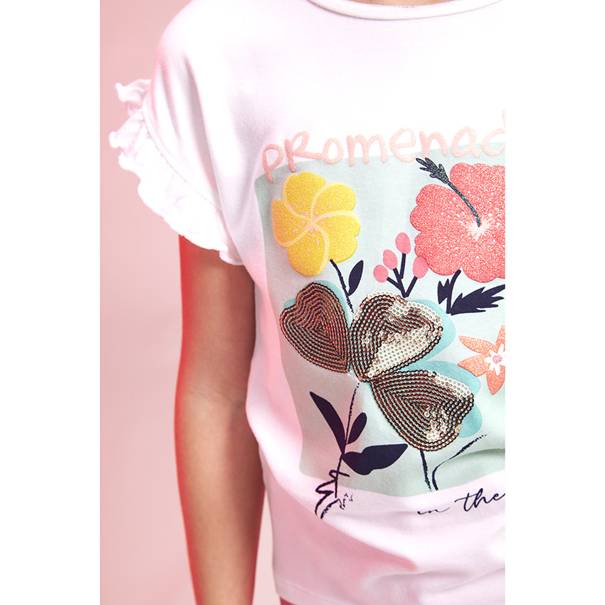 T-shirt manches courtes volantées avec print fantaisie pour fille 
