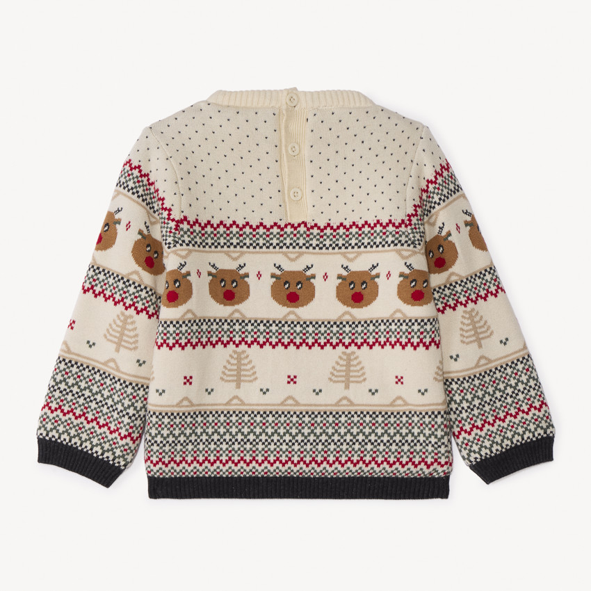 Pull manches longues imprimé Noël en jacquard pour bébé garçon  