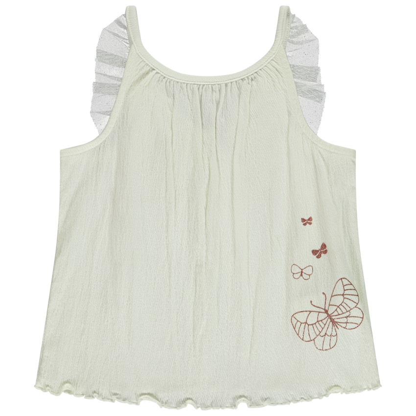 Mouwloos topje met gekreukt effect en glittertule voor meisjes 