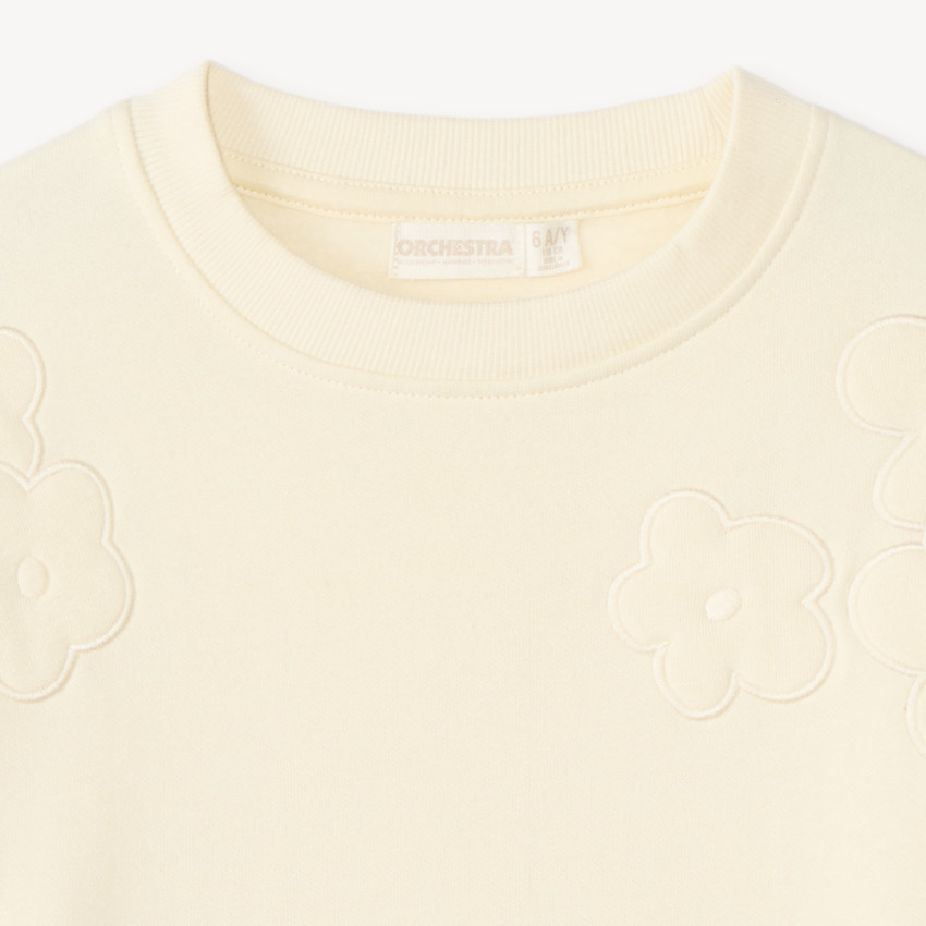 Fleece sweat met geborduurde bloemen meisjes 