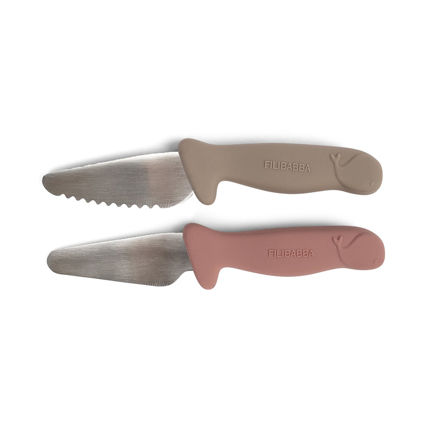Lot de 2 couteaux d'apprentissage beige/rose 