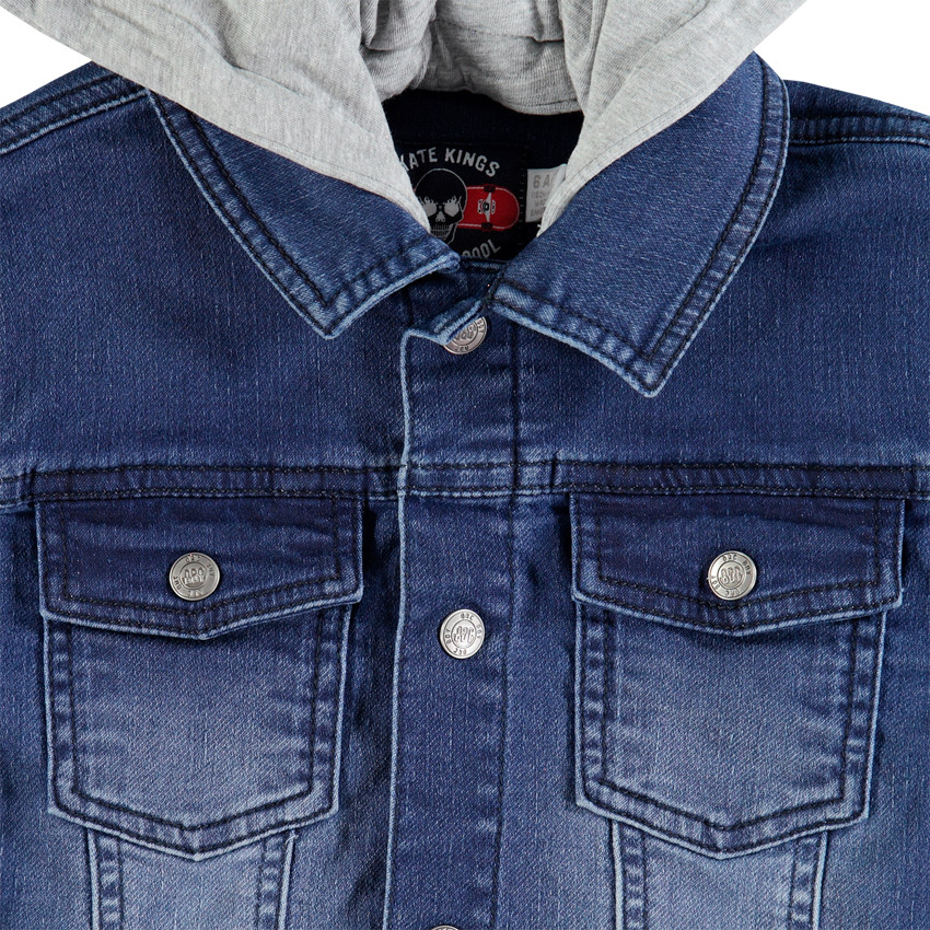 Veste bi-matière à bandes appliquées et capuche amovible 