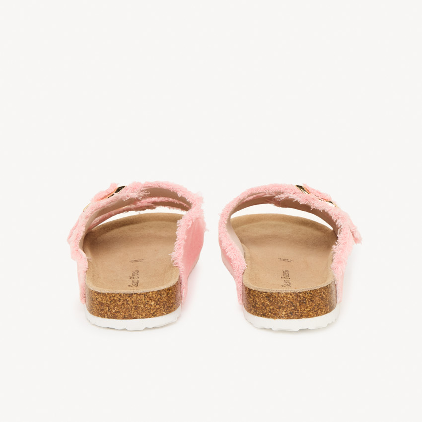 Roze slippers met dubbele gespen en franjes voor meisjes 