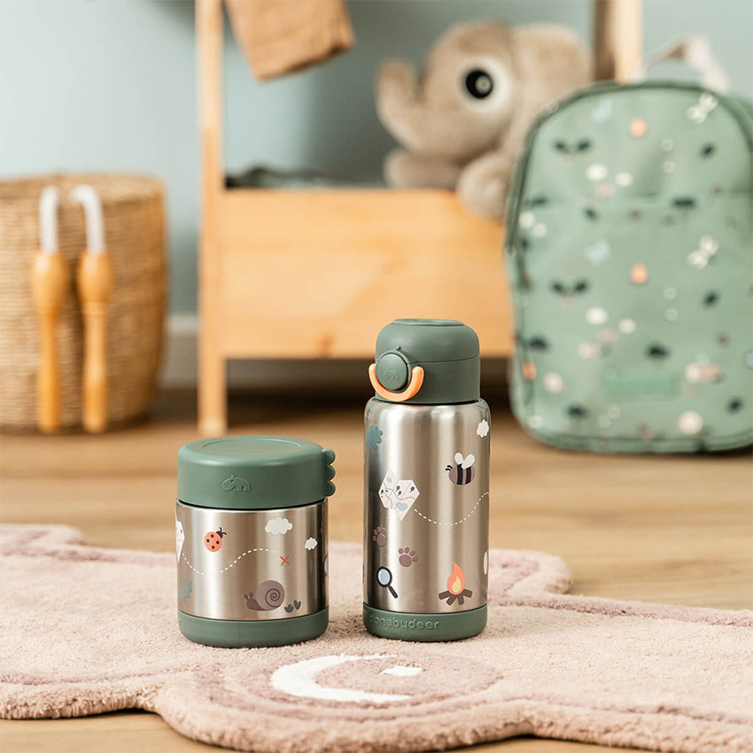 Drinkfles isothermish met rietje 340ml Tiny Trails Groen 