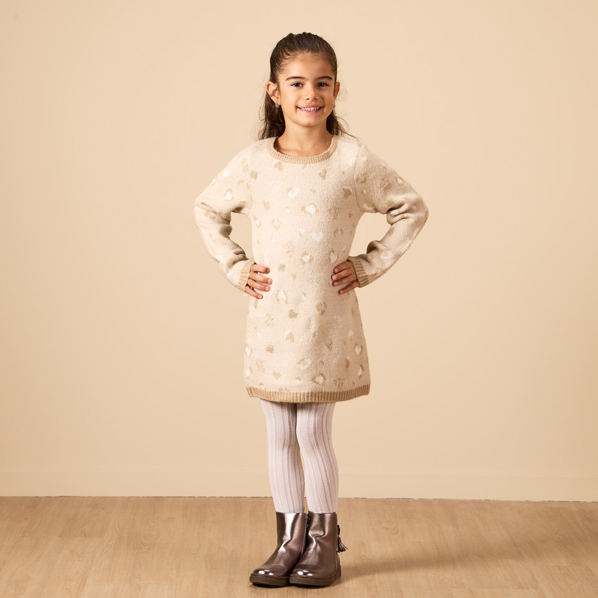 Gebreide jurk met jacquard luipaardpatroon voor meisjes 