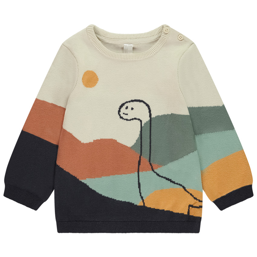Pull motifs montagne et dinosaure en jacquard pour bébé garçon