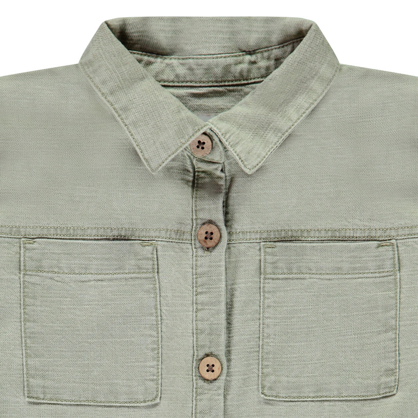 Groene lange salopette met korte mouwen, voor meisjes 