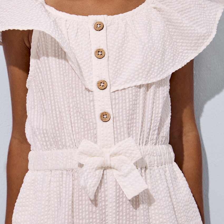 Combinaison longue en seersucker avec volant pour fille 