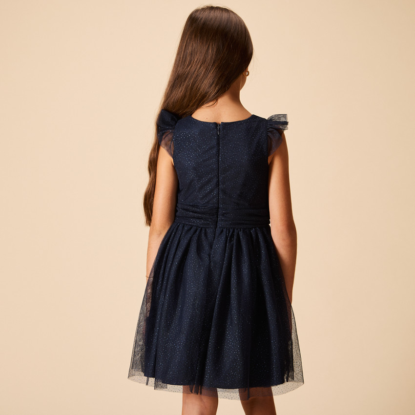 Robe de fête manches courtes en tulle pailleté pour fille 