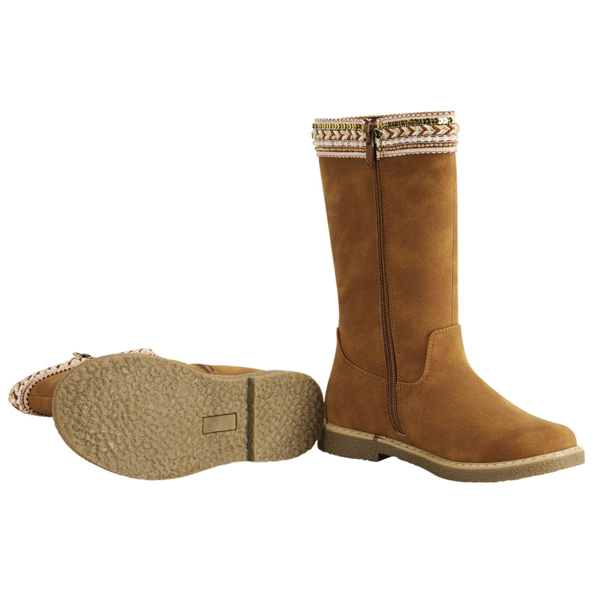 Laarzen in leder met rits en gevlochten galon met pailletten voor meisjes 