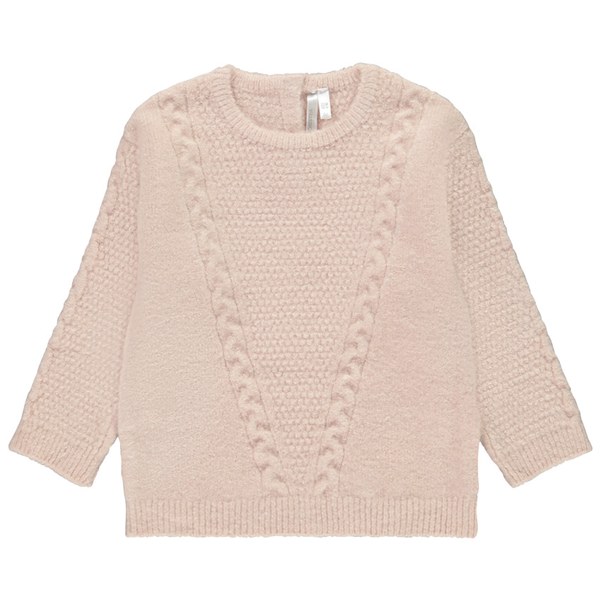 Pull uni rose en tricot multipoint pour bébé fille 