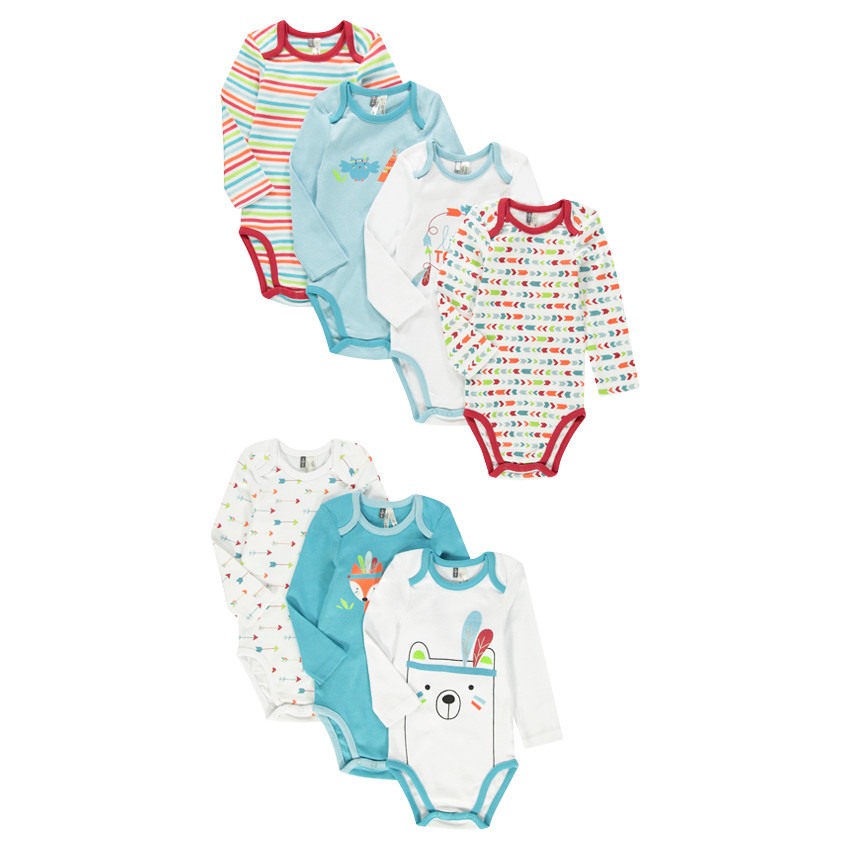 Lot de 7 bodies manches longues à motifs fantaisie 