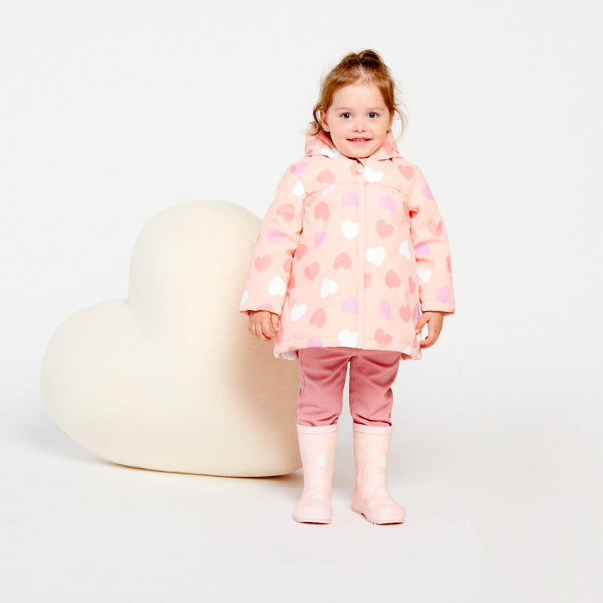 Waterafstotende rozenroze rubberparka met magische hartenprint voor babymeisje 