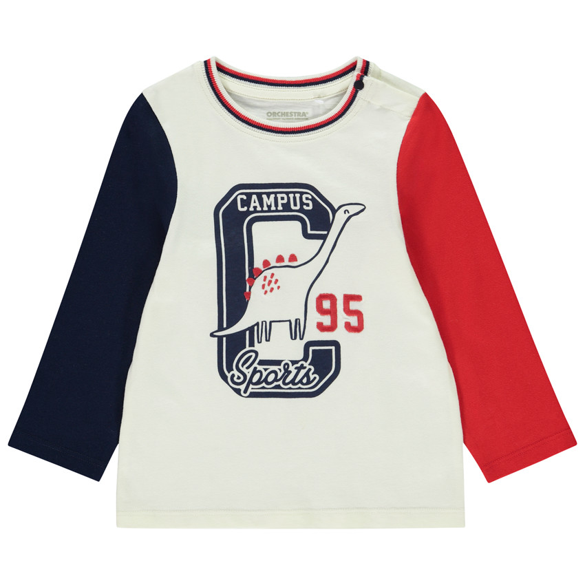 Lange mouwen T-shirt met fantasie en kleurblok effect voor baby jongen 