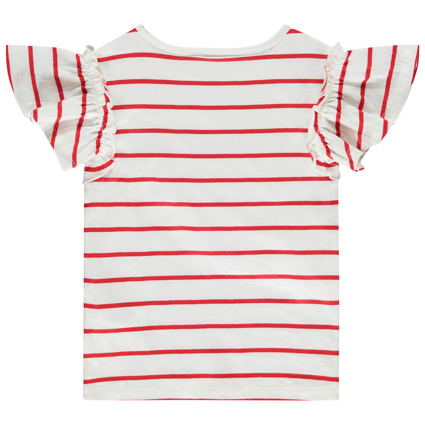 Korte mouwen gestreept shirt met volant voor meisjes 