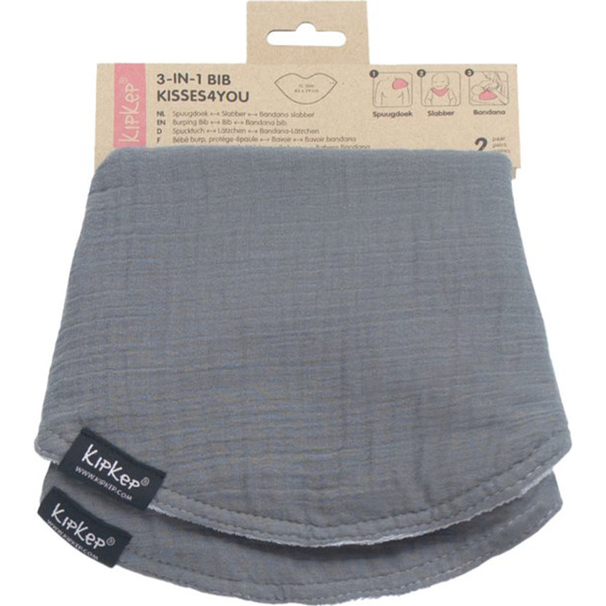 Bavoir 3-en-1 Gris 0M-2ans 2pcs 