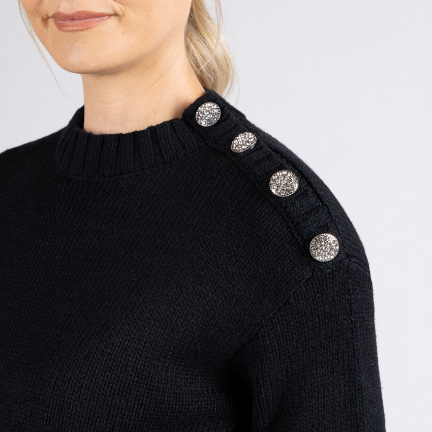 Trui in effen breiwerk met sierknopen voor dames 