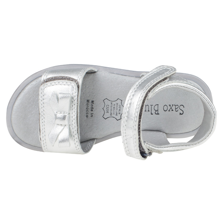 Open schoenen in leder zilverkleur met strik 