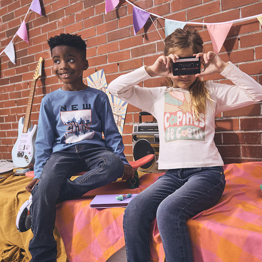 T-shirt manches longues print fantaisie pailleté pour fille 