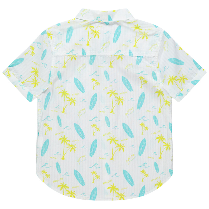Chemise manches courtes à palmiers et planches imprimés all-over 