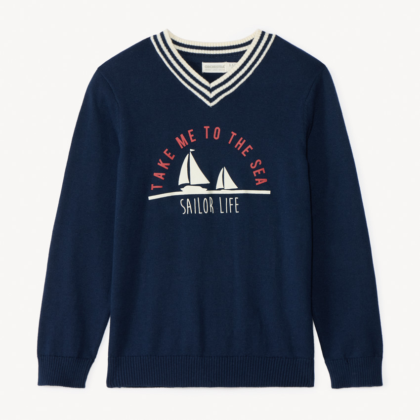 Lang: 'Lang: 'T-shirt met lange mouwen en V-hals met bootprint voor jongens'. 
