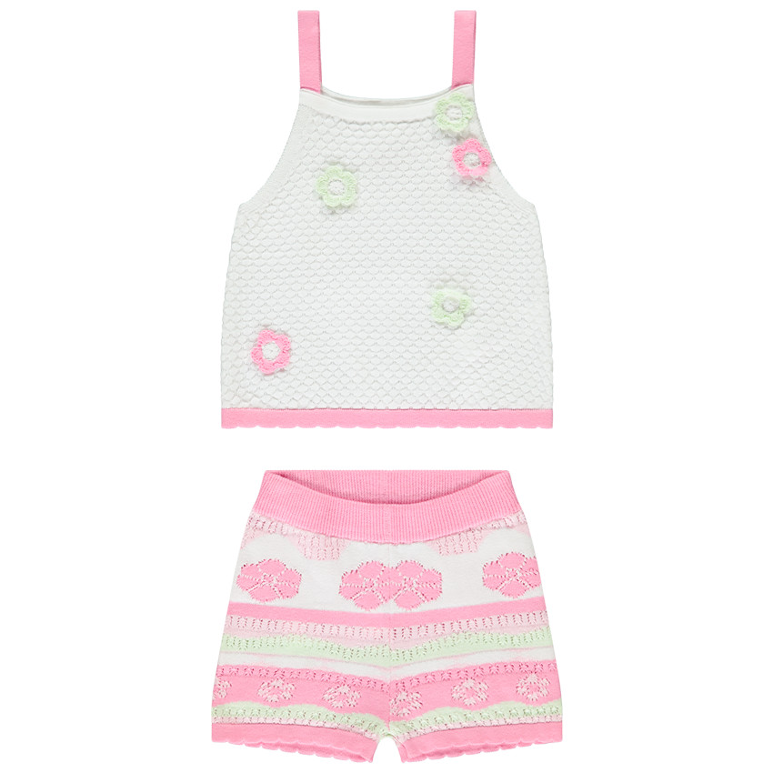 Ensemble débardeur + short en tricot fantaisie à fleurs pour bébé fille 