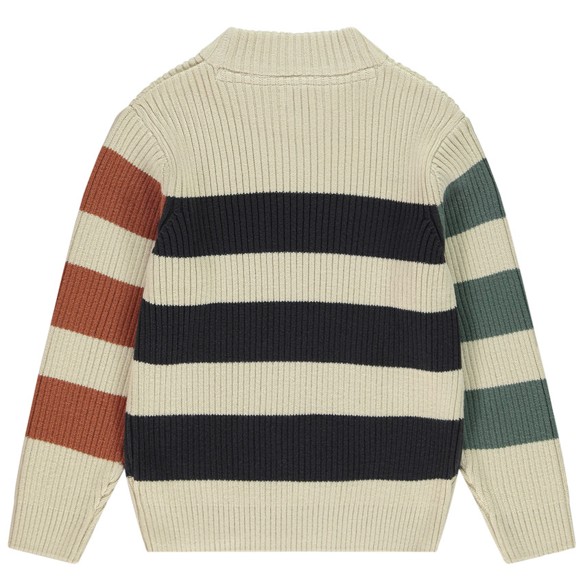 Pull à rayures tricolores en maille tricot + col cheminé pour garçon 