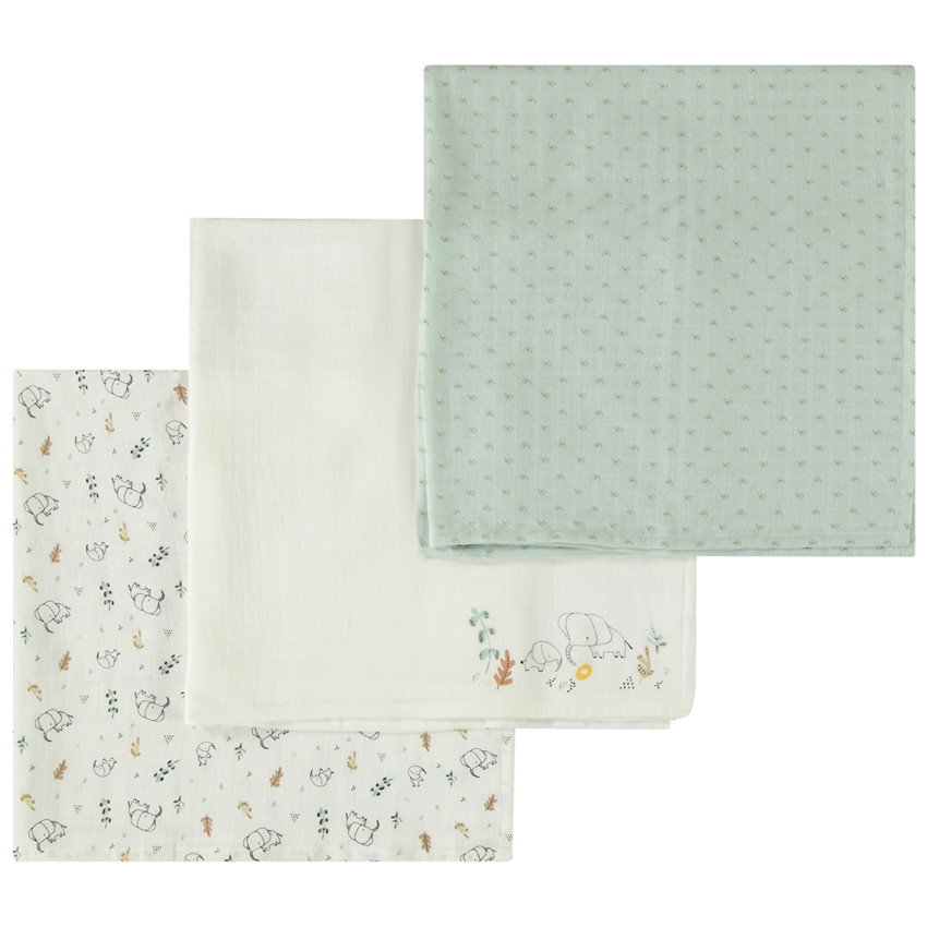 Lot de 3 langes en tetra motifs éléphants pour bébé 