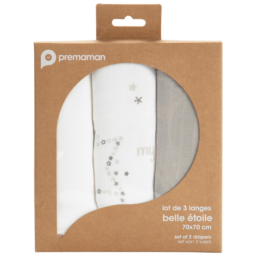 Lot de 3 langes en coton motif étoile 